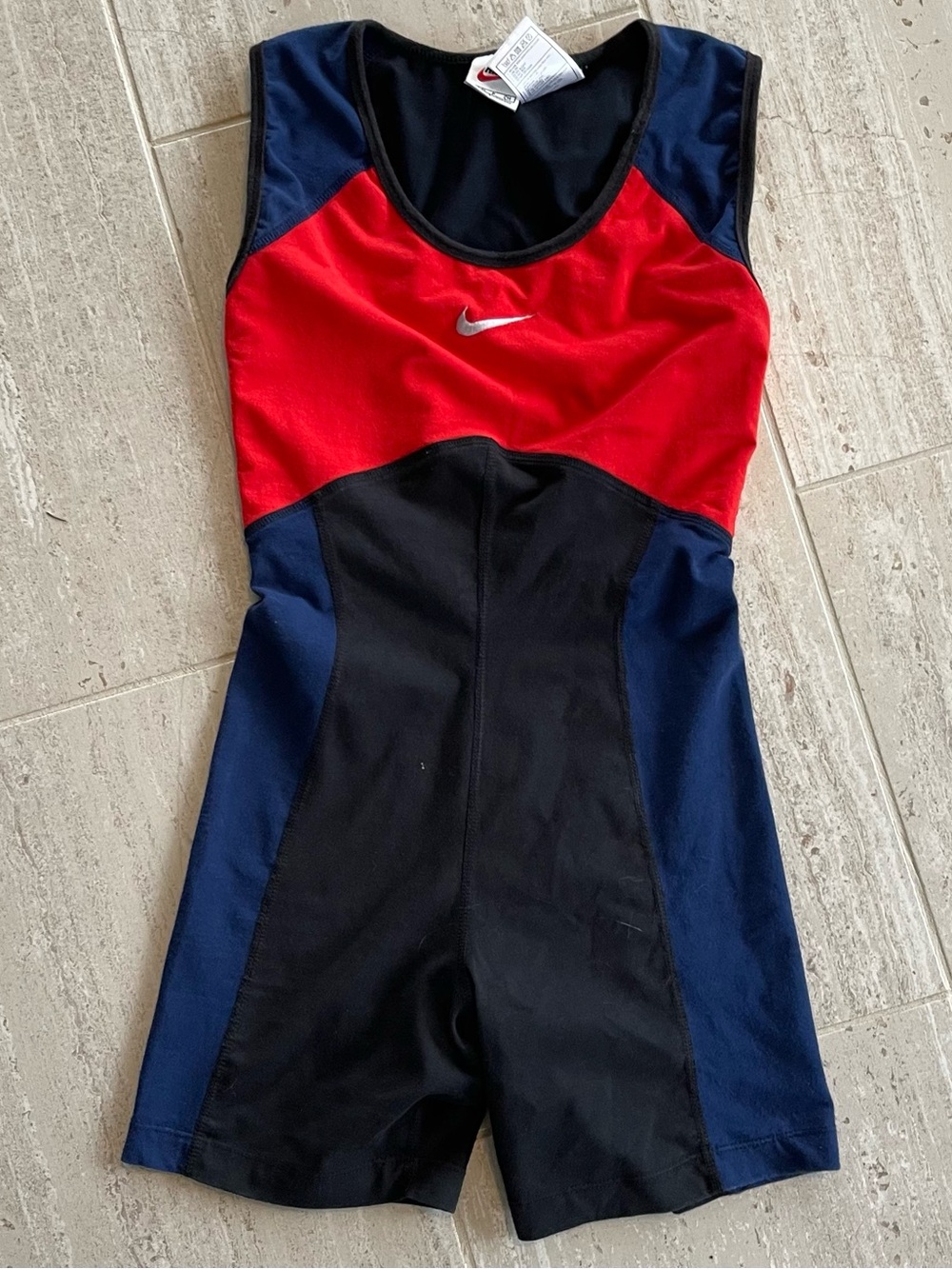 Vintage Nike Womens small Red, Navy & Black Athletic One-Piece Bodysuit Leotard